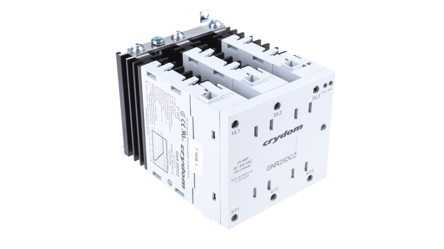 Sensata / Crydom GNR 90 Series Solid State Relay, 25 A rms Load, DIN Rail Mount, 600 V rms Load, 32 V dc Control