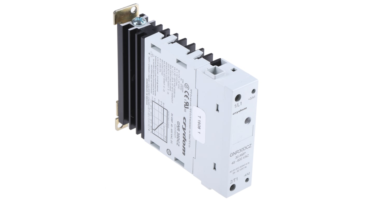 Sensata / Crydom GNR 22.5 Series Solid State Relay, 30 A rms Load, DIN Rail Mount, 600 V ac Load, 32 V dc Control