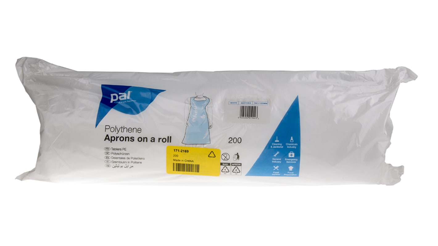 PAL White Polythene Food Safe Disposable Apron, 200 Per Box