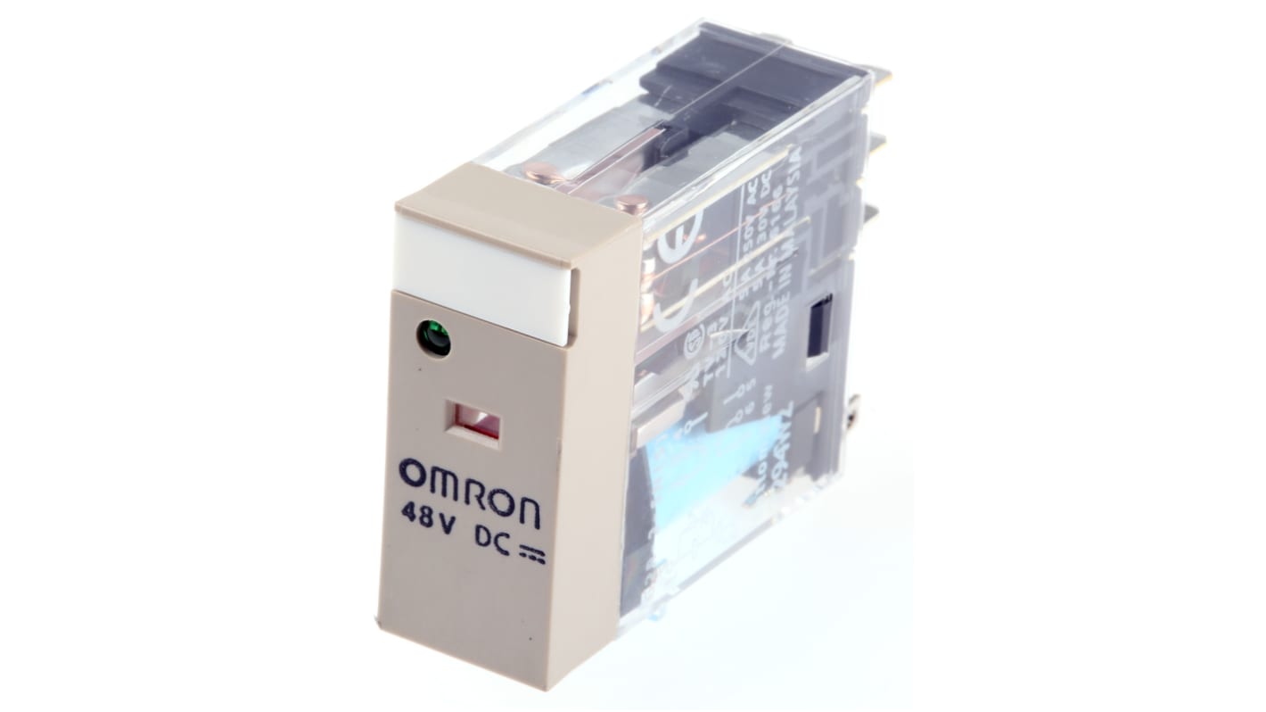 Relé de potencia sin enclavamiento Omron G2R de 2 polos, DPDT, bobina 48V dc, 5A, enchufable