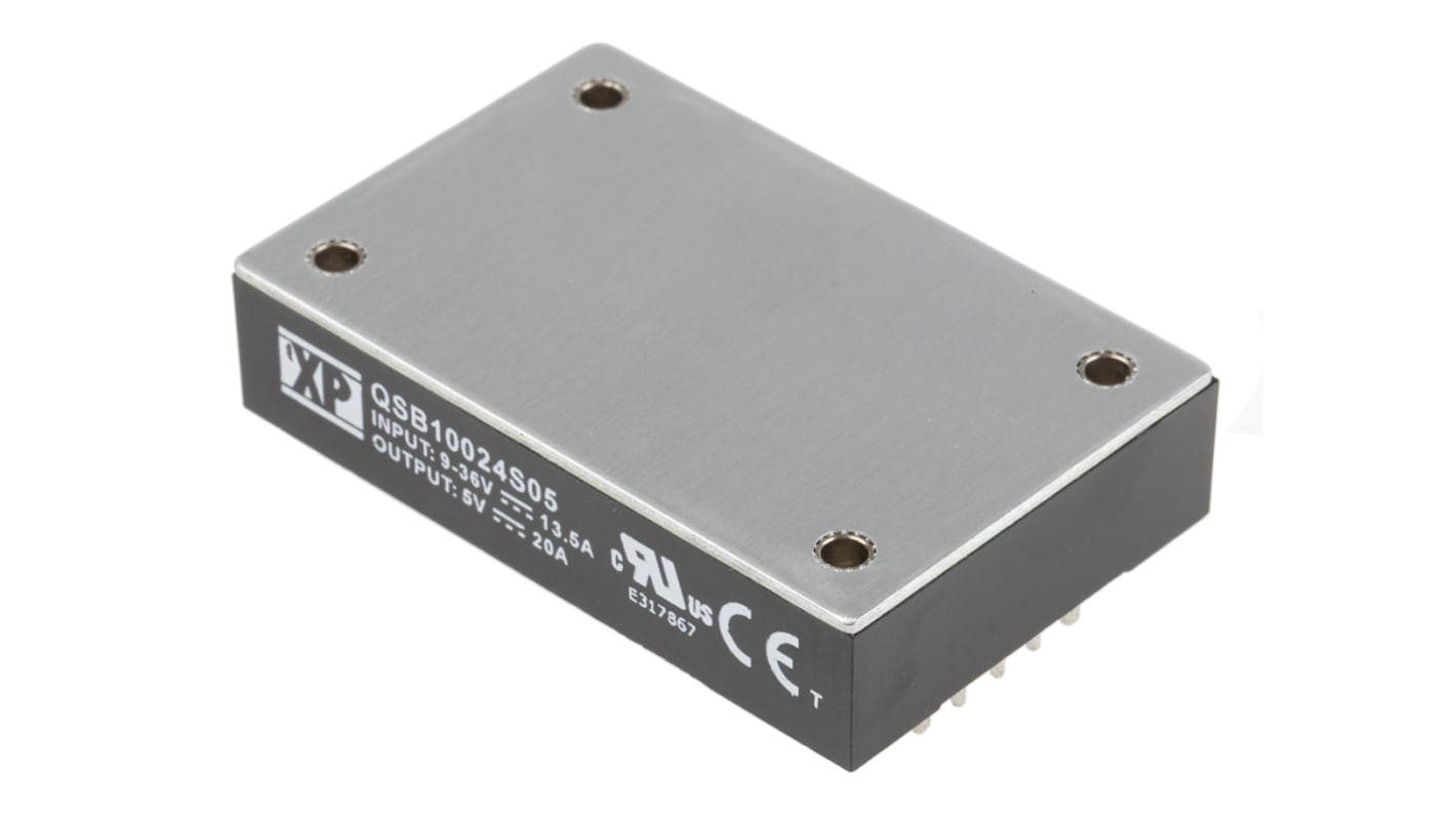 XP Power QSB100 DC-DC Converter, 5V dc/ 20A Output, 9 → 36 V dc Input, 100W, PCB Mount, +100°C Max Temp -40°C