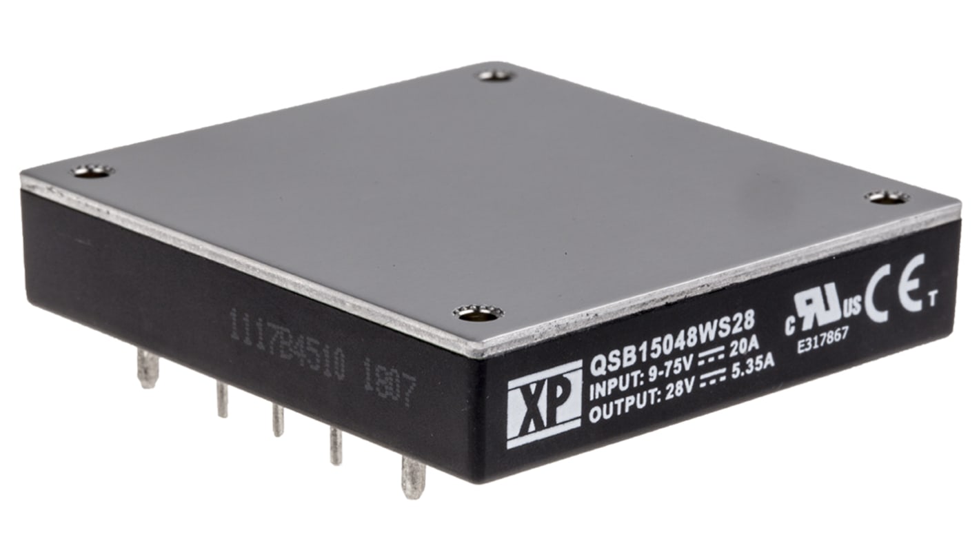 XP Power QSB15048W DC-DC Converter, 28V dc/ 5.35A Output, 9 → 75 V dc Input, 150W, PCB Mount, +100°C Max Temp