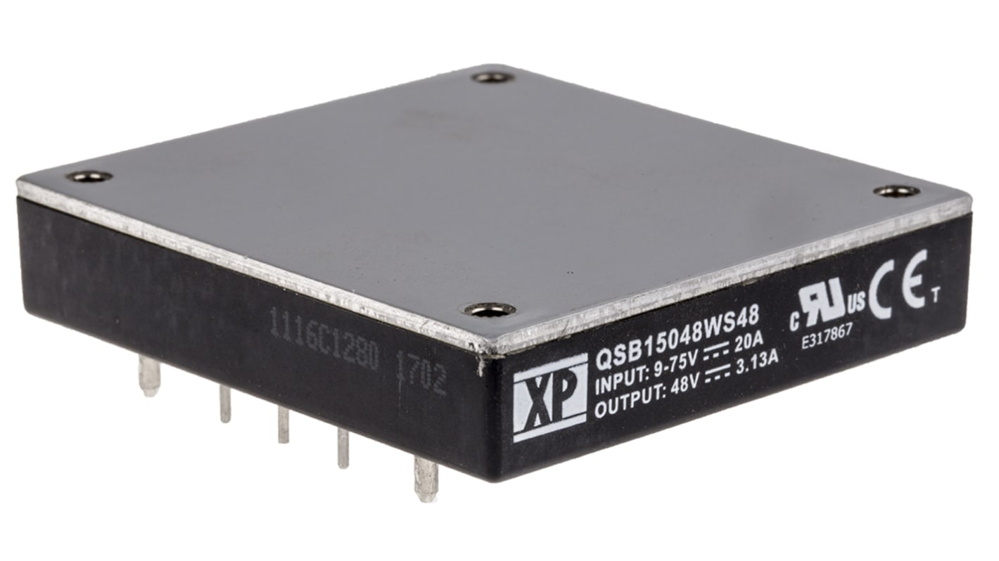 XP Power QSB15048W DC-DC Converter, 48V dc/ 3.13A Output, 9 → 75 V dc Input, 150W, PCB Mount, +100°C Max Temp