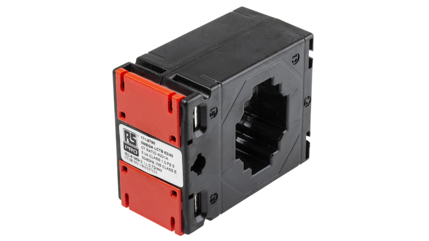 Transformador de corriente RS PRO, ratio: 400:1, Ø int. 40 x 11mm, dim. 62 x 40 x 78 mm