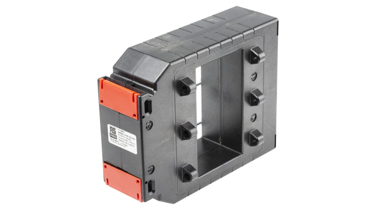 Transformador de corriente RS PRO, Montaje en Base, entrada 1000A, ratio: 1000:5, Ø int. 101 x 56mm, dim. 130 x 60 x