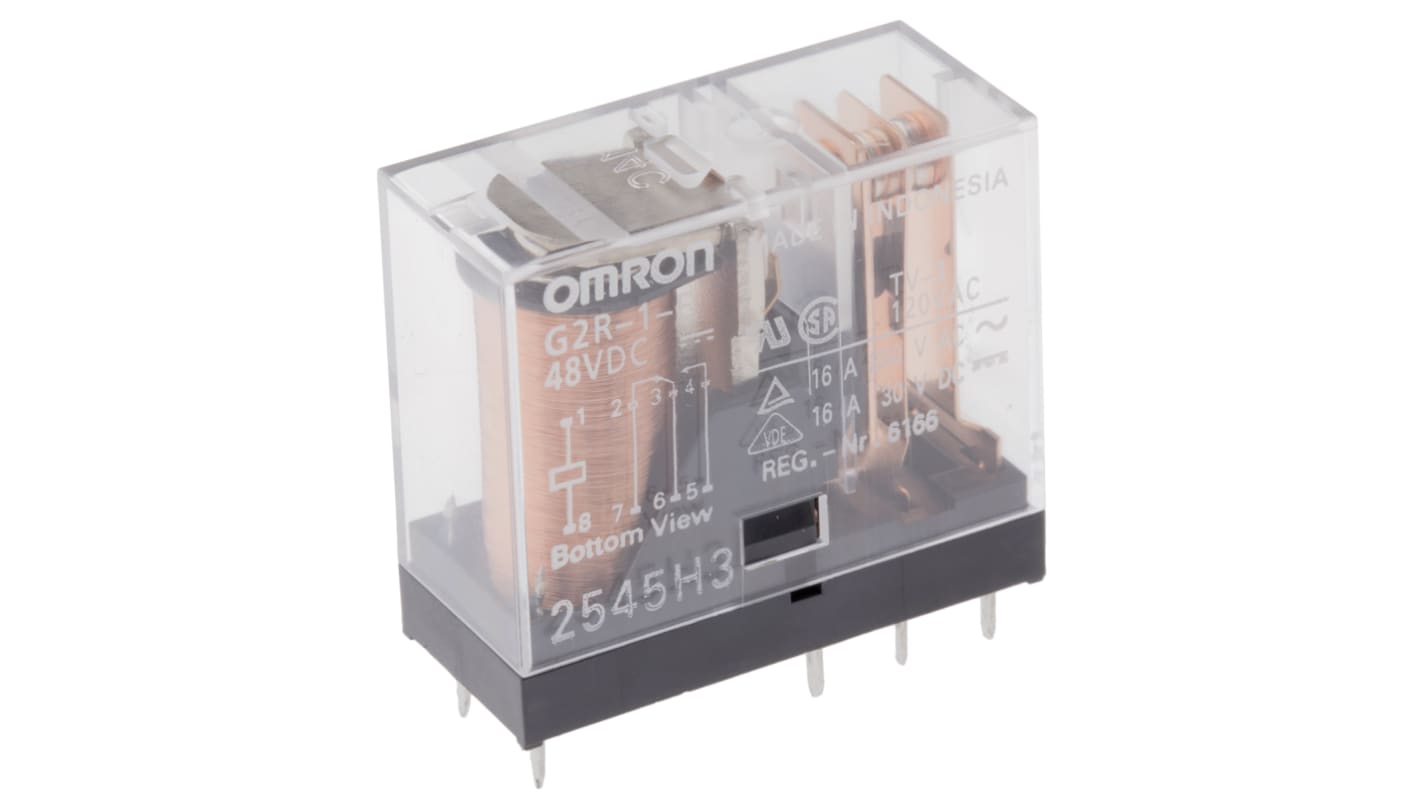 Relé de potencia sin enclavamiento Omron G2R de 1 polo, SPDT, bobina 48V dc, 16A, Montaje en PCB