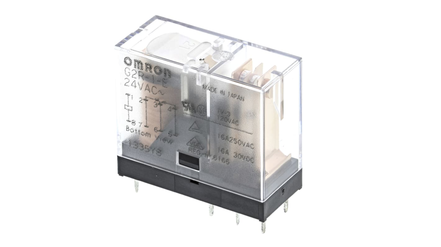 Relé de potencia sin enclavamiento Omron G2R de 1 polo, SPDT, bobina 24V ac, 16A, Montaje en PCB