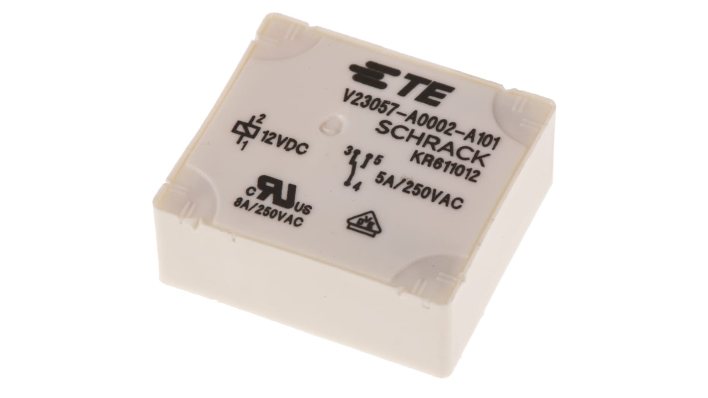 TE Connectivity PCB Mount Power Relay, 12V dc Coil, 5A Switching Current, SPDT