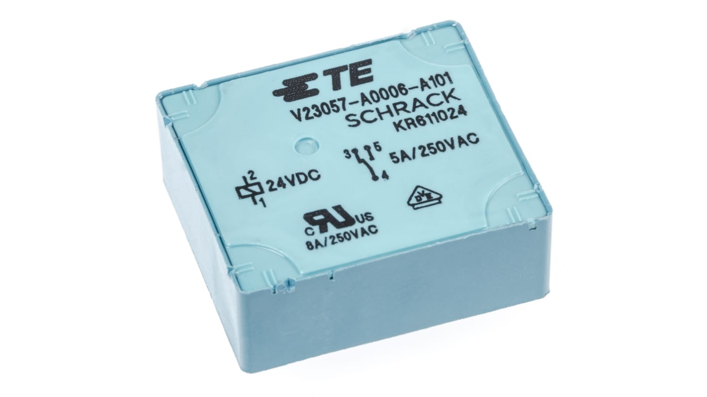 TE Connectivity PCB Mount Power Relay, 24V dc Coil, 5A Switching Current, SPDT