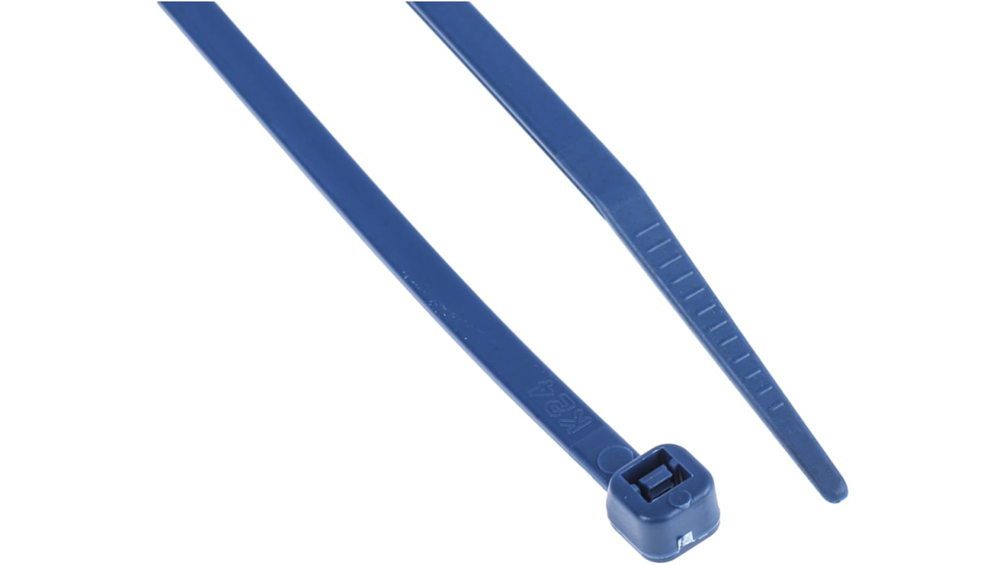 RS PRO Cable Tie, Metal Detectable, 150mm x 3.6mm, Blue Metal Detectable, Pk-100