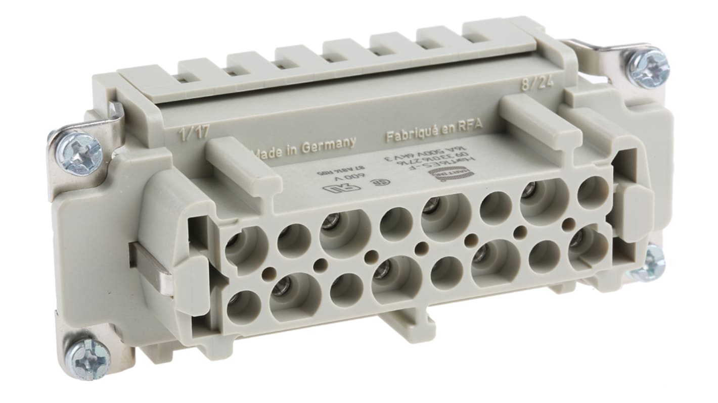 HARTING Heavy Duty Power Connector Insert, 16A, Female, Han ES Series, 16 Contacts