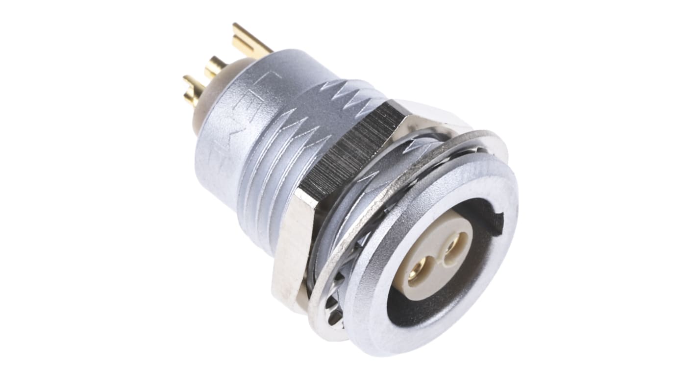 Lemo Circular Connector, 2 Contacts, Panel Mount, Socket, Female, IP50, 1B Series