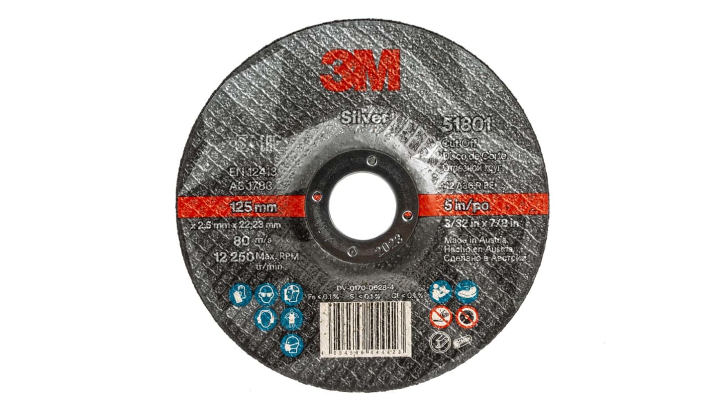 Meule abrasive, Dia. 125mm x 2.5mm 3M, grain P60, Oxyde d'aluminium, 12000tr/min