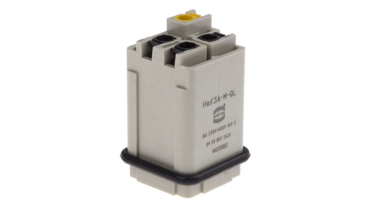 HARTING Han A Industrie-Steckverbinder Kontakteinsatz, 3-polig 10A Stecker, Schnellverriegelung