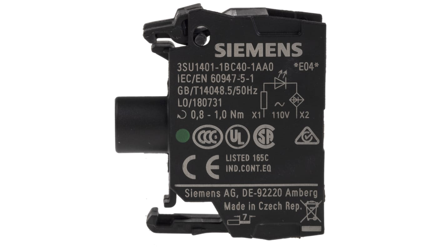 Blocco contatti luminoso Siemens, 110 V c.a., terminali a Vite, LED Verde