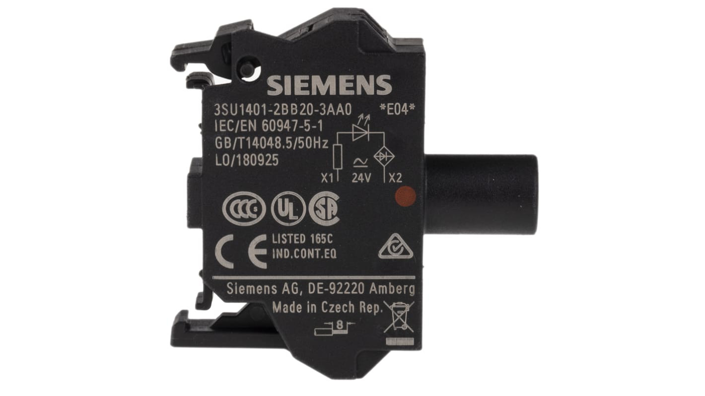 Blocco contatti luminoso Siemens, 24 V ca/cc, terminali a Morsetto a gabbia, LED Rosso