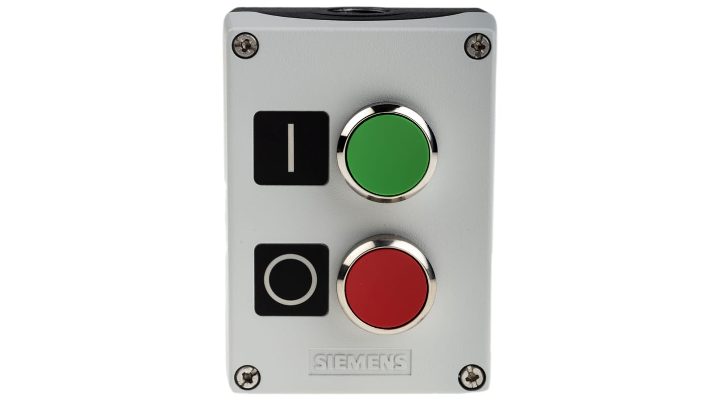 Siemens SIRIUS ACT Drucktaster-Steuerstation Grün, Rot Kunststoff, 500V / 10A Grau Ø 22mm, IP66, IP67, IP69