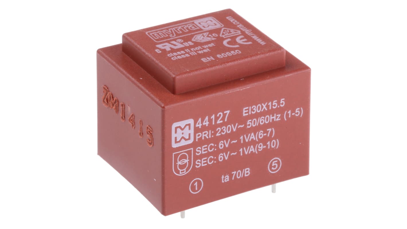 Myrra 6V ac 2 Output Through Hole PCB Transformer, 2VA