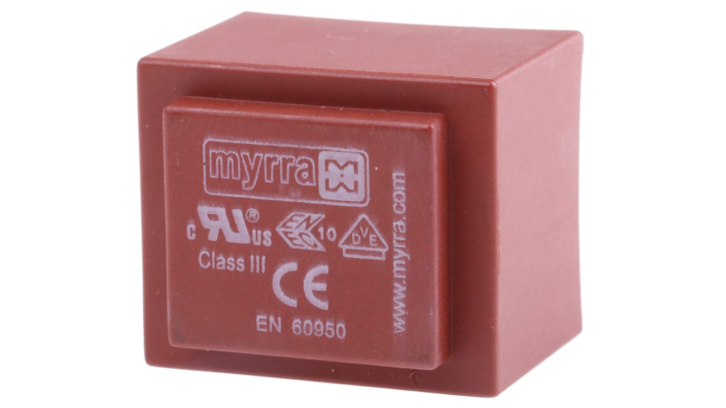 Myrra Printtrafo, Trafo 230V ac / 2 x 12V ac 2VA 2 Ausg. 32.6mm x 27.6mm x 27.3mm 100g Durchsteckmontage