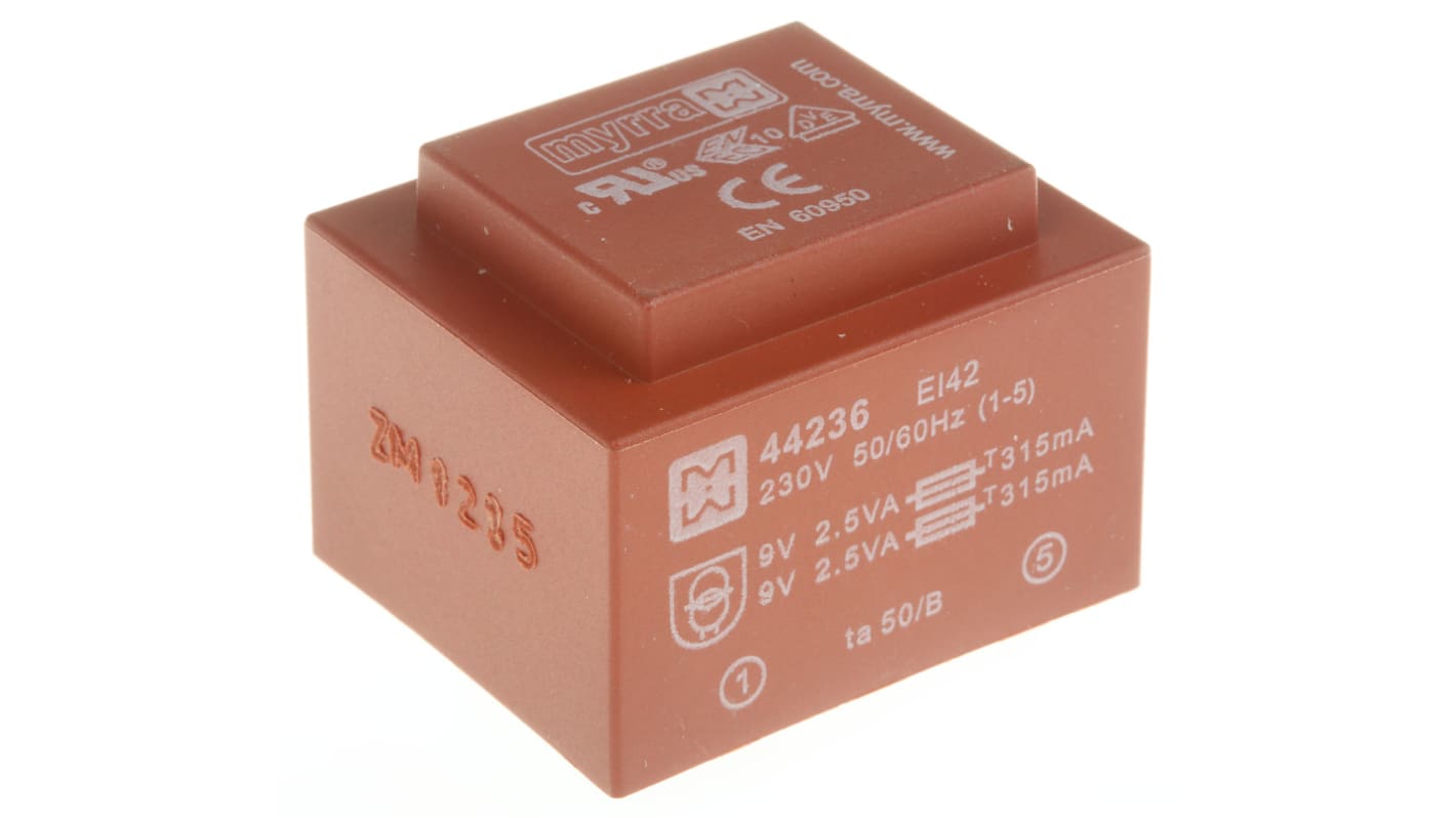 Transformateur pour circuit imprimé Myrra, 9V c.a., 230V c.a., 5VA, 2 sorties