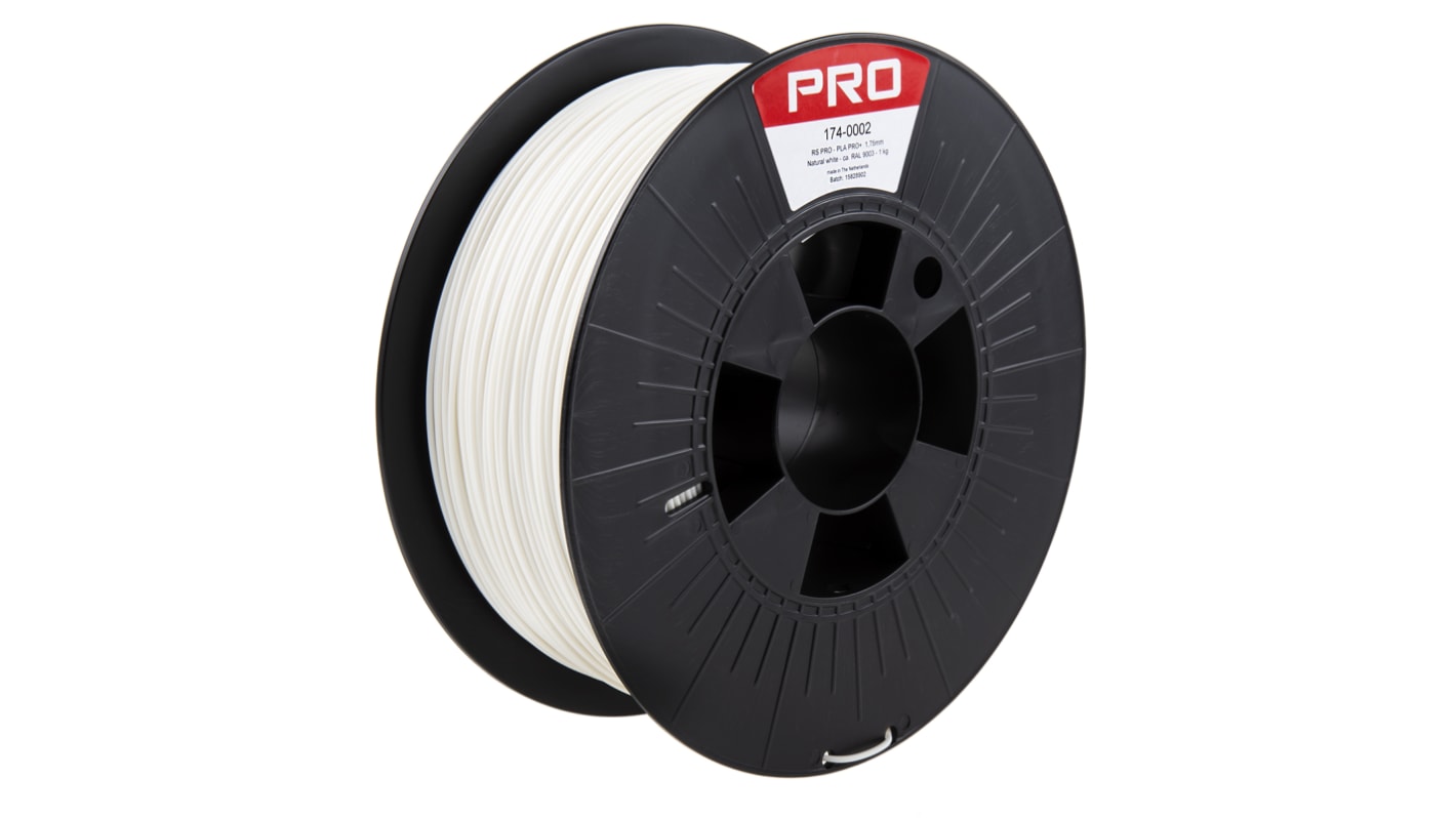 RS PRO 1.75mm White PLA-X3 3D Printer Filament, 1kg