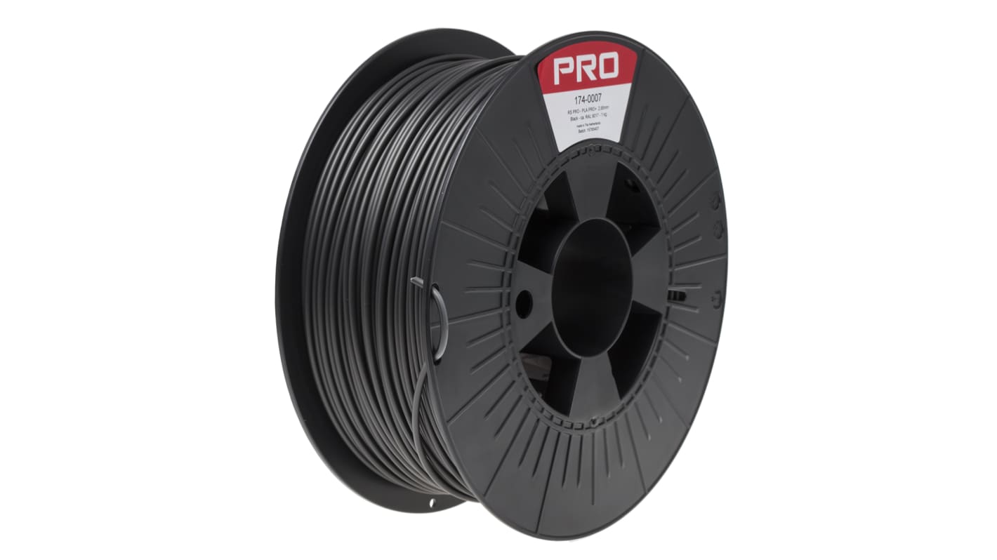 RS PRO PLA-X3 3D-Drucker Filament zur Verwendung mit Jeder 3D-Drucker, Schwarz, 2.85mm, FDM, 1kg