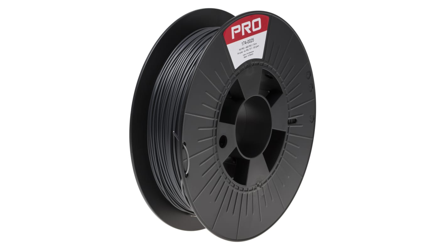 Filament pour imprimante 3D RS PRO, ABS-X, Ø 1.75mm, Gris, 500g, FDM