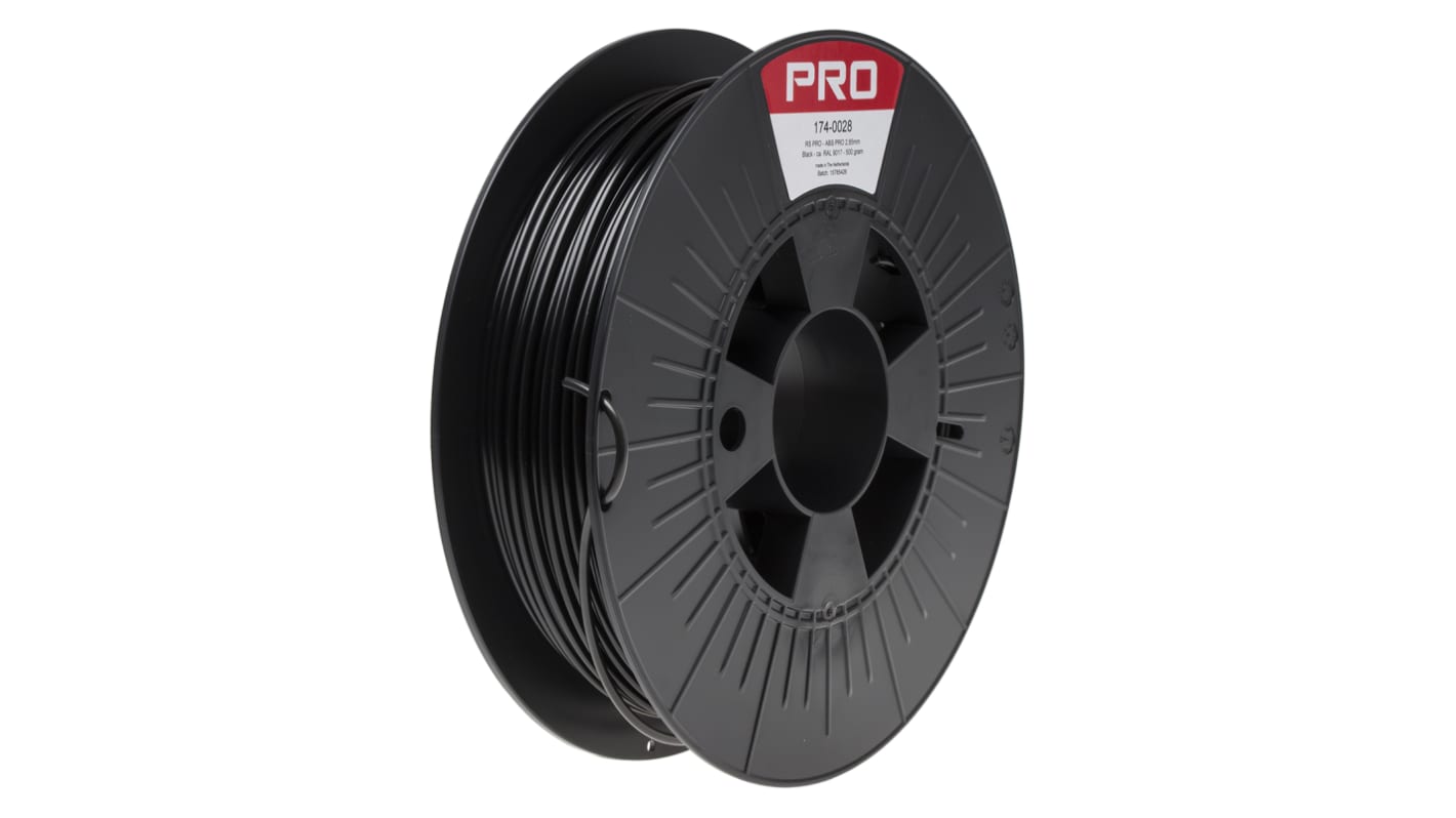 RS PRO Fekete 2.85mm Ø 3D-s nyomtatószál, 500g ABS-X