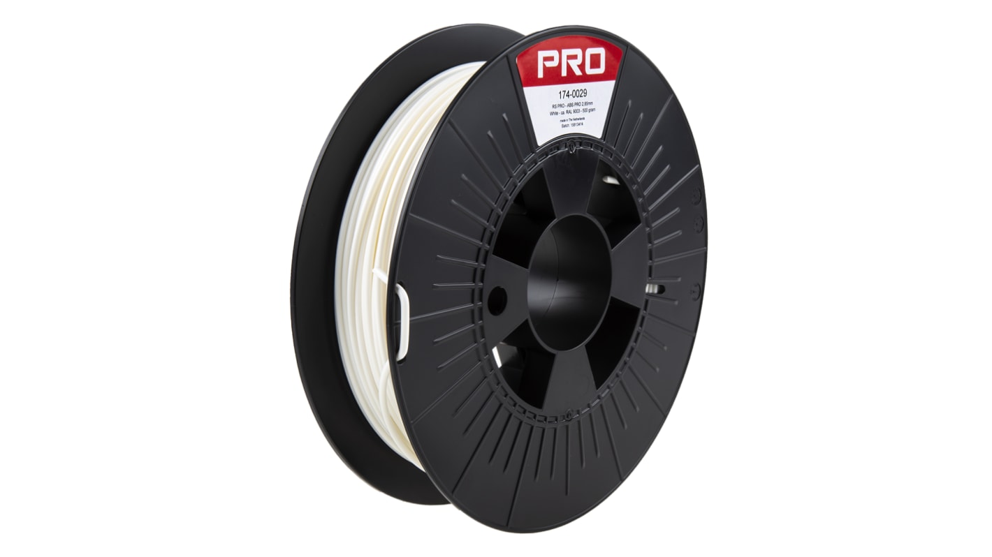 Filament pour imprimante 3D RS PRO, ABS-X, Ø 2.85mm, Blanc, 500g, FDM