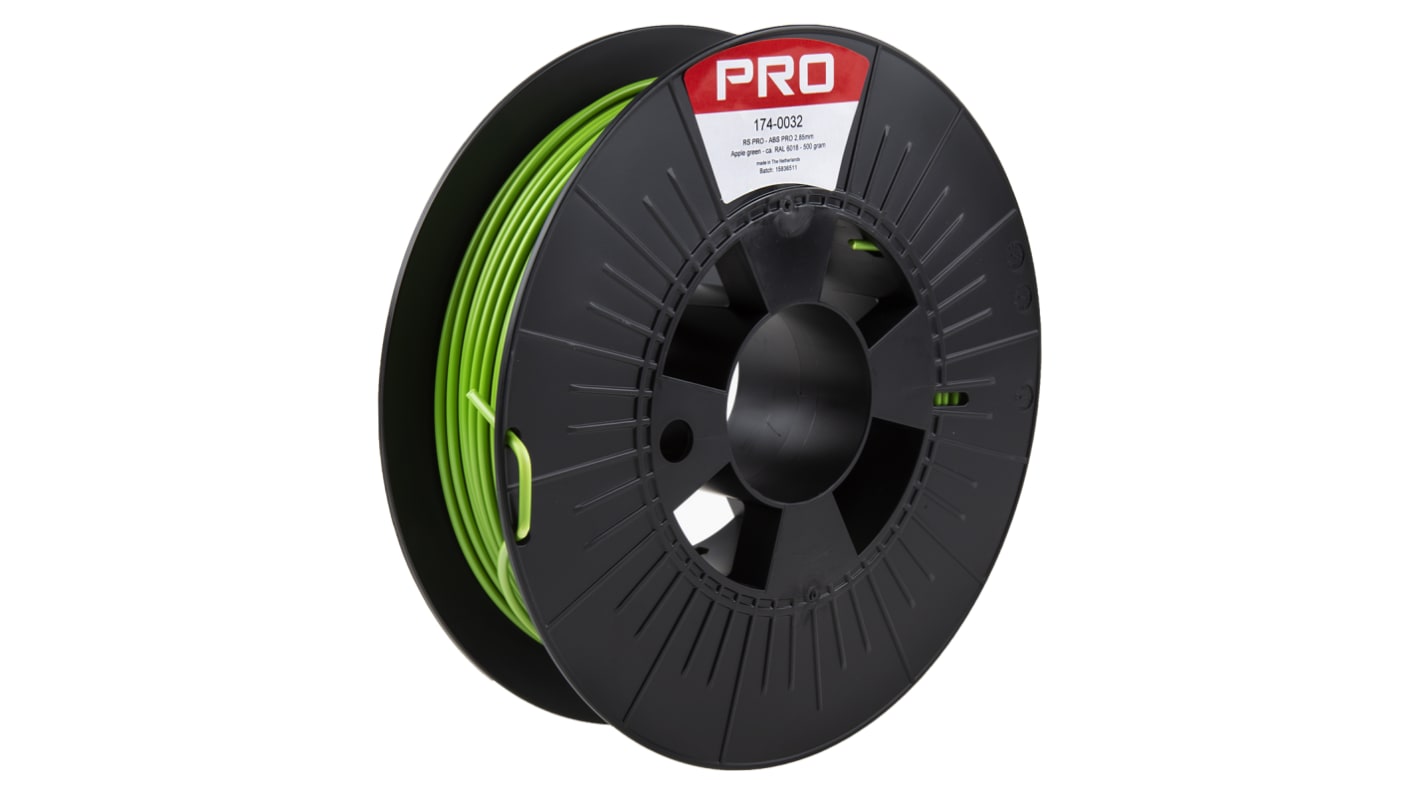 RS PRO 2.85mm Green ABS-X 3D Printer Filament, 500g