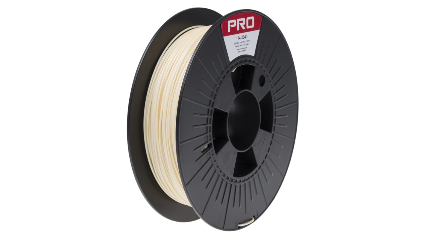 Filament pour imprimante 3D RS PRO, ASA, Ø 1.75mm, Blanc, 500g, FDM