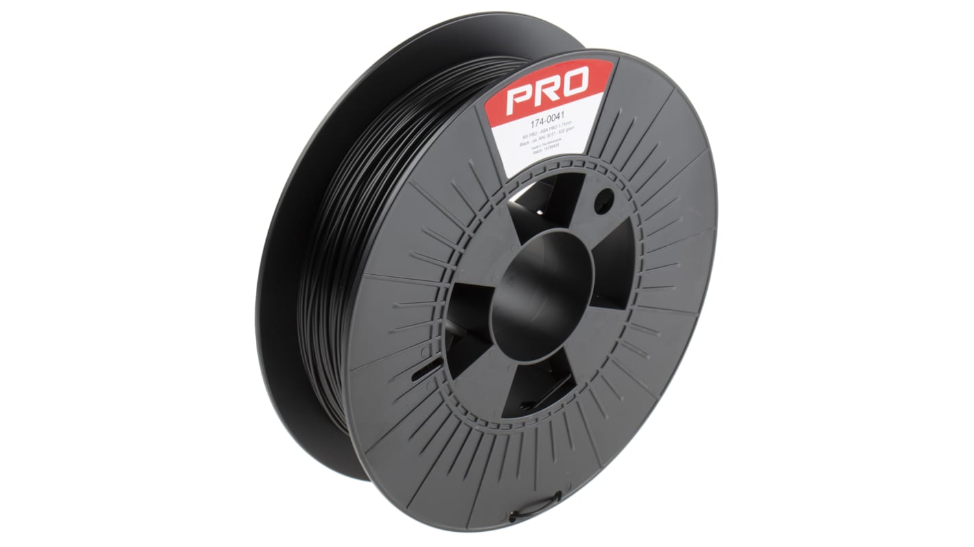 Filament pour imprimante 3D RS PRO, ASA, Ø 1.75mm, Noir, 500g, FDM