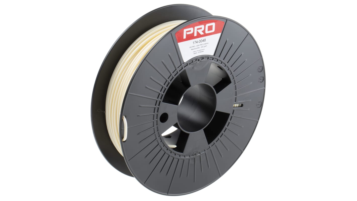 Filament pour imprimante 3D RS PRO, ASA, Ø 2.85mm, Blanc, 500g, FDM