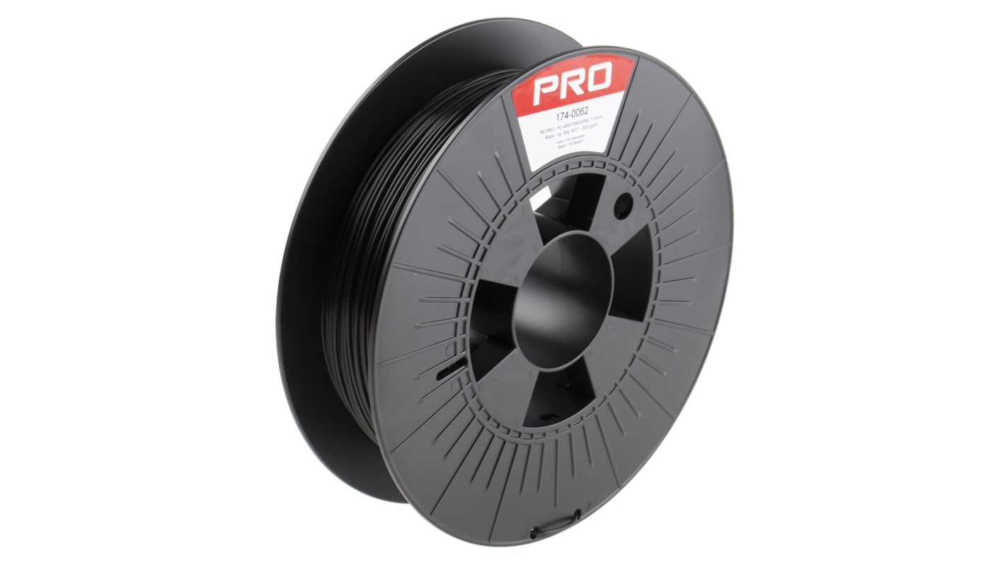 Filament pour imprimante 3D RS PRO, PC-ABS V0, Ø 1.75mm, Noir, 500g, FDM