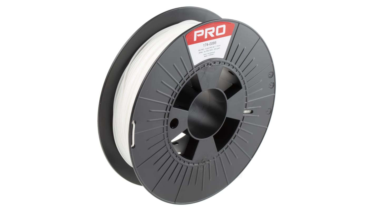 RS PRO 1.75mm White TPU 98A 3D Printer Filament, 500g