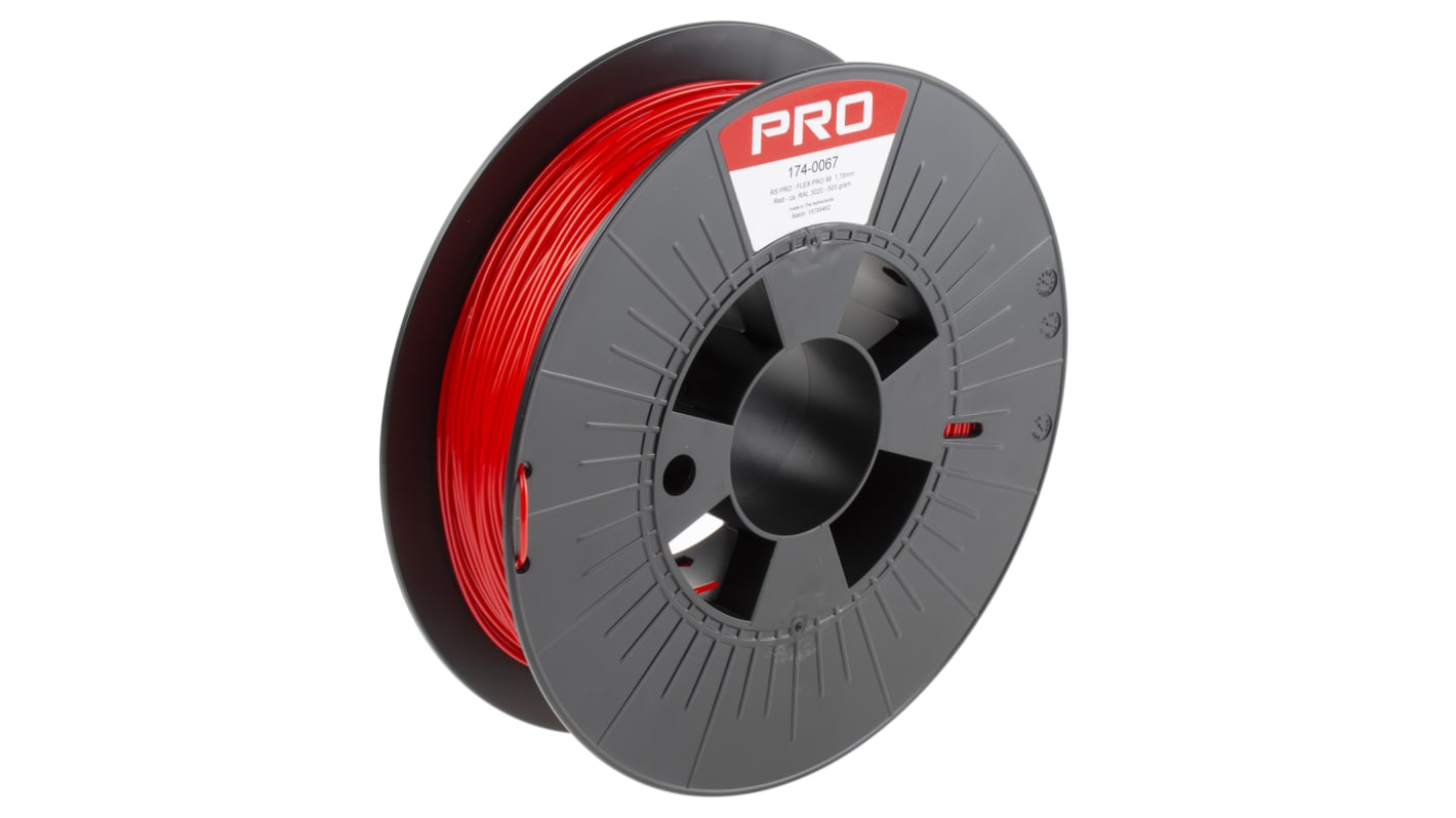 Filament pour imprimante 3D RS PRO, TPU 98A, Ø 1.75mm, Rouge, 500g, FDM