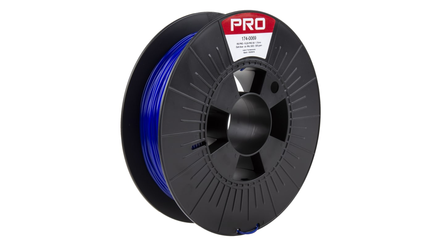 RS PRO TPU 98A 3D-Drucker Filament zur Verwendung mit Gängige Desktop-3D-Drucker, Blau, 1.75mm, FDM, 500g