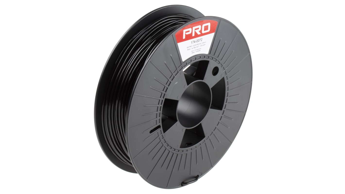 RS PRO Fekete 2.85mm Ø 3D-s nyomtatószál, 500g TPU 98A