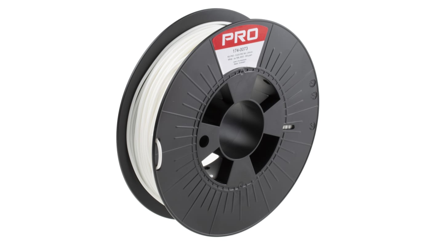 RS PRO 2.85mm White TPU 98A 3D Printer Filament, 500g