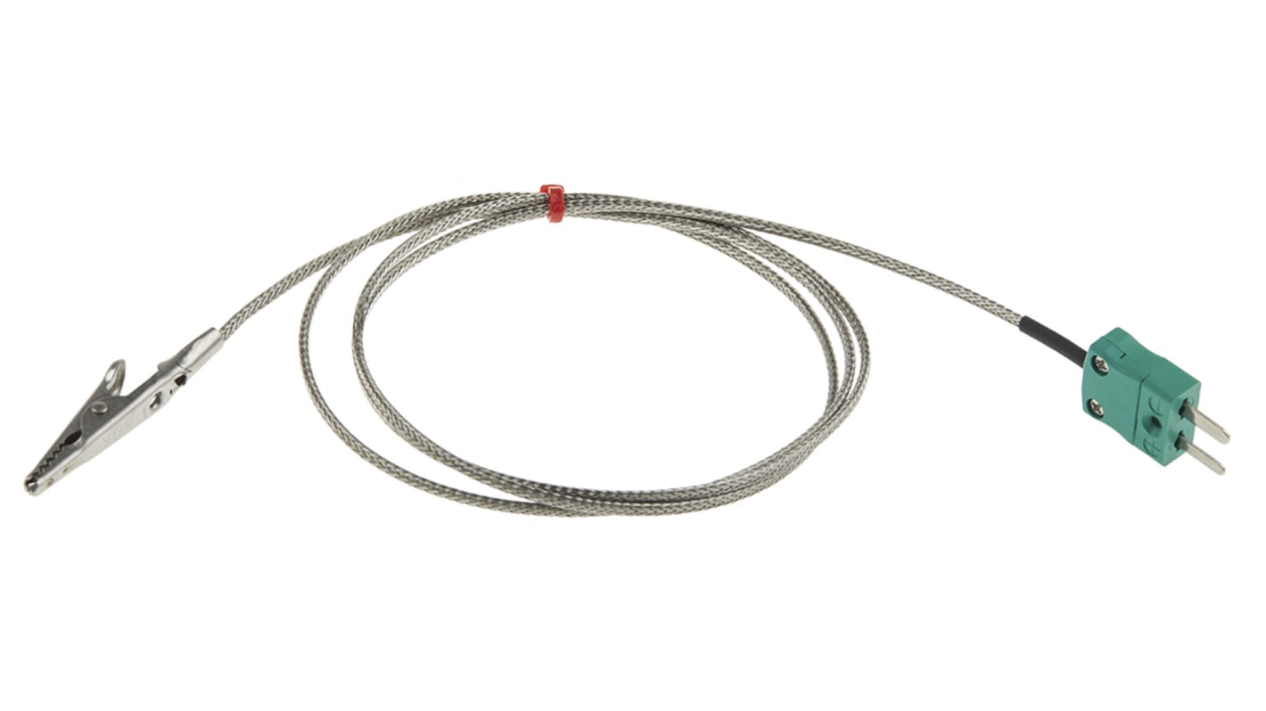 Thermocouple à pince crocodile RS PRO type K, L 1m, +250°C max à Fiche mâle miniature