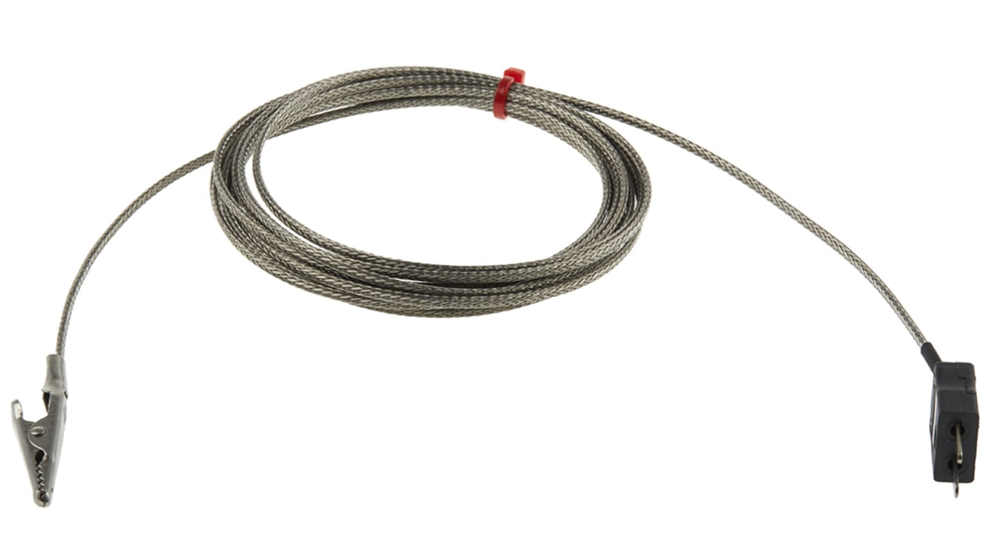 Thermocouple à pince crocodile RS PRO type J, L 3m, +250°C max à Fiche mâle miniature