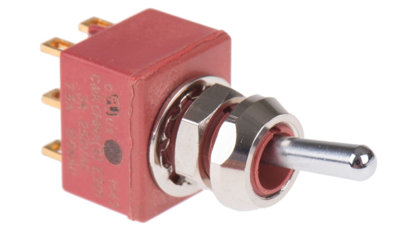 C & K Toggle Switch, Panel Mount, On-On, DPDT, Solder Terminal