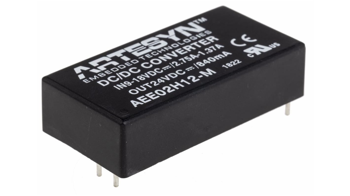 Artesyn AEE20W-M DC-DC Converter, 24V dc/ 840mA Output, 9 → 18 V dc Input, 20W, Through Hole, +80°C Max Temp