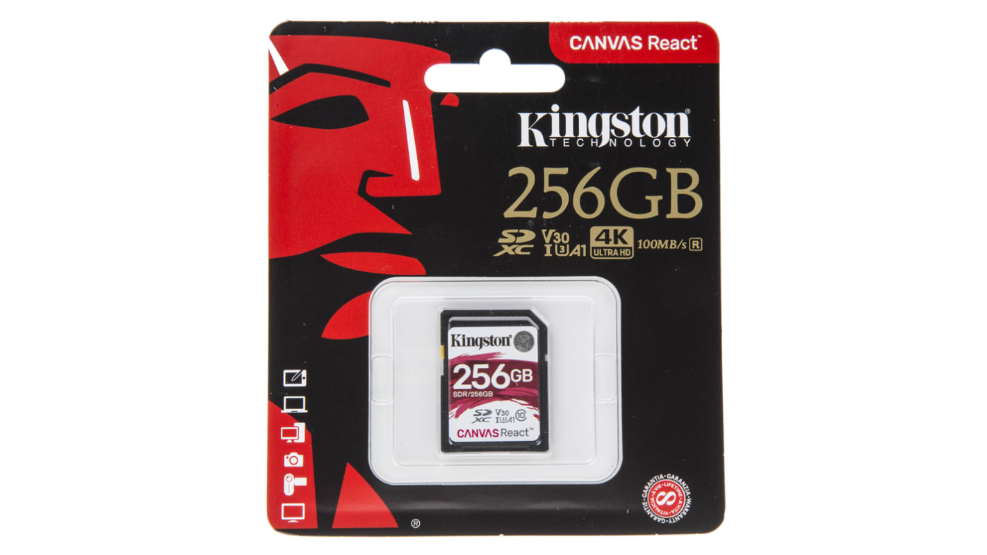 Karta SD SDXC, 256 GB, Kingston Canvas React -25 → +85°C 10x