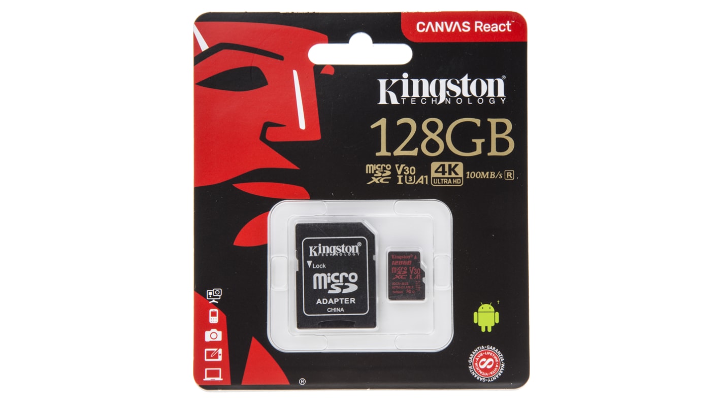 Kingston 128GB MicroSDXC Micro SD Card, Class 10, UHS-1 U3