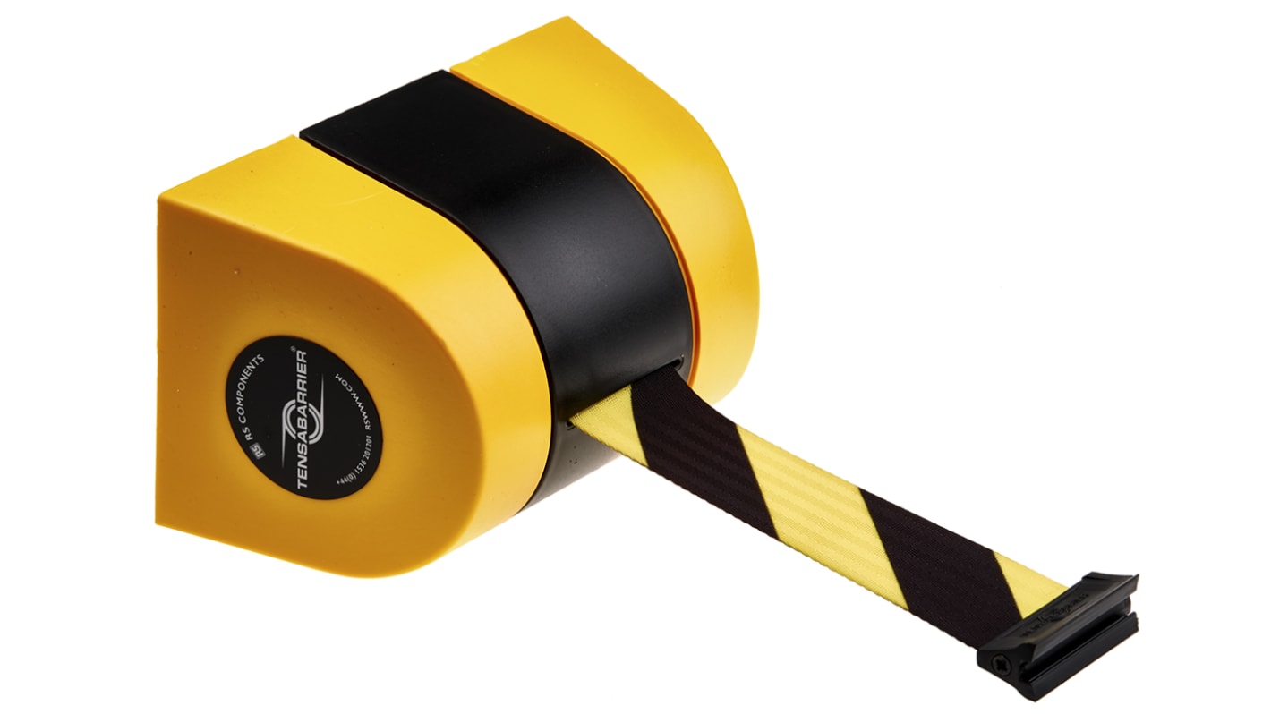 Tensator Black & Yellow Retractable Barrier, 9m, Yellow/Black Tape