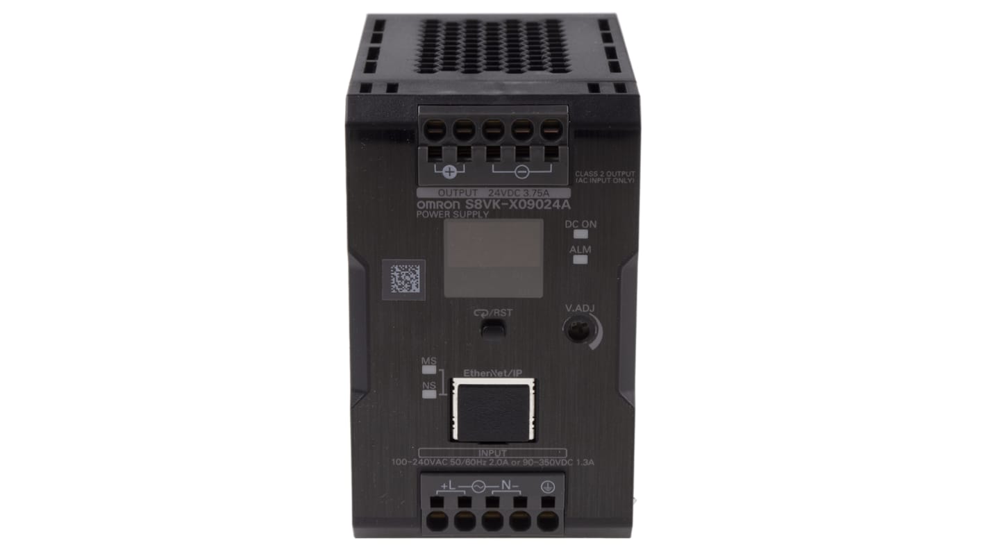 Omron S8VK-X Switch Mode DIN Rail Power Supply, 230V ac ac, dc Input, 24V dc dc Output, 3.75A Output, 90W