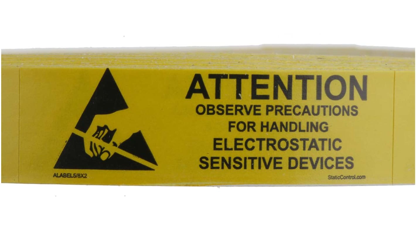 SCS Black, Yellow Paper ESD Label, Observe Precautions for Handling Electrostatic Sensitive Devices-Text 16 mm x 51mm
