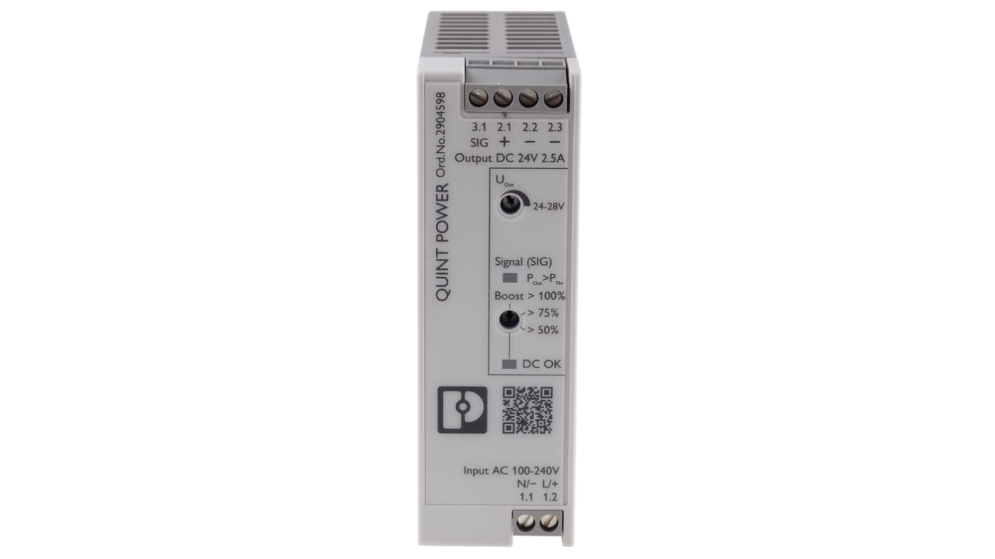 Phoenix Contact QUINT4-PS/1AC/24DC/2.5/SC Switched Mode DIN Rail Power Supply, 100 → 240 V ac / 110 →