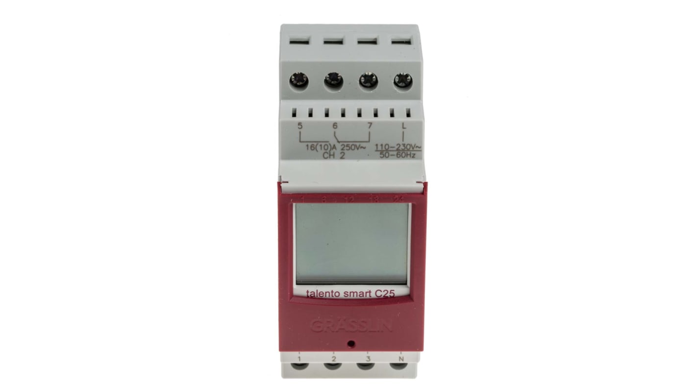 2 Channel Digital DIN Rail Time Switch Measures Days, Hours, Minutes, Seconds, 110 → 230 V ac